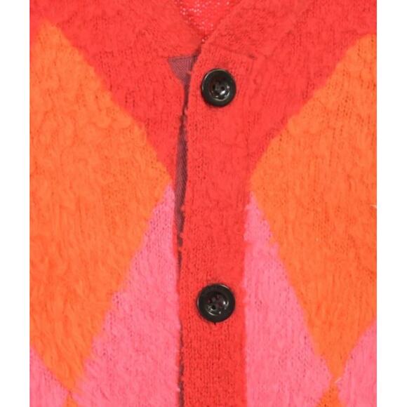 SACAI: Men's Red Argyle Cotton Cardigan - 1 - Picture 10 of 10